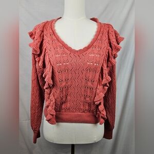 Marc New York Womens Knit Ruffle Sweater‎ Faded Rose S Coquette Feminine Boho